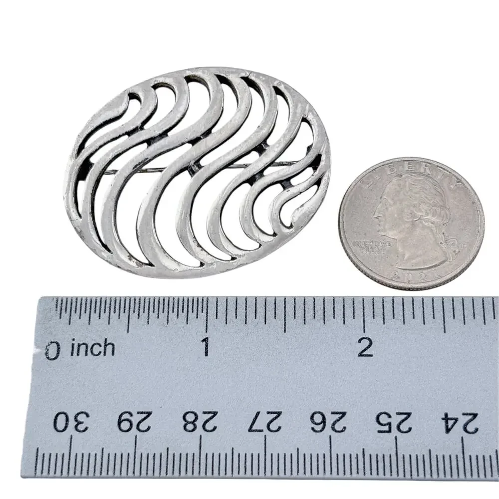 Vintage Coro Silver-Tone Openwork Wave Brooch